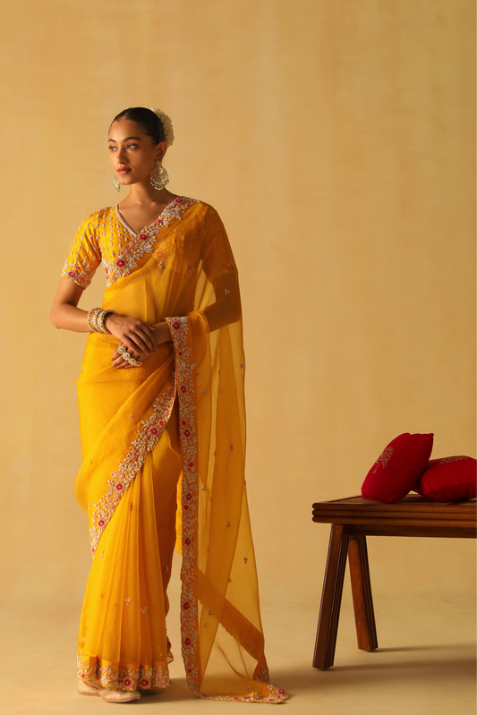 Afsa - Mustard Saree Set