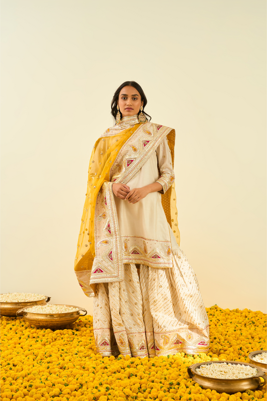 Shafna Kurta with Garara and Dupatta - Daisy Ivory