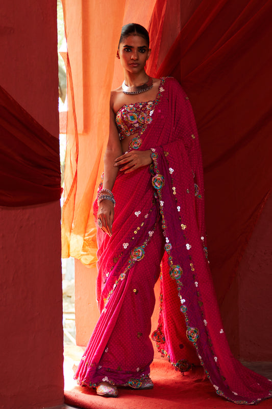 Pink Embroidered Saree