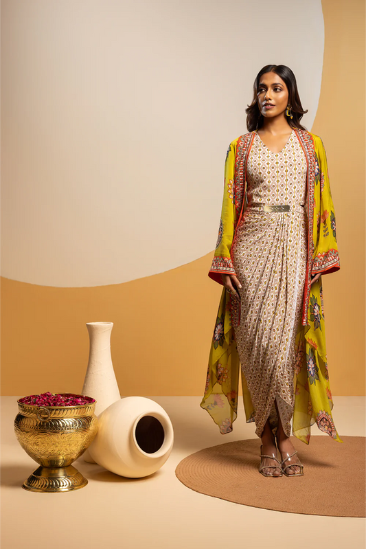 Taarani embellished  drape dress set