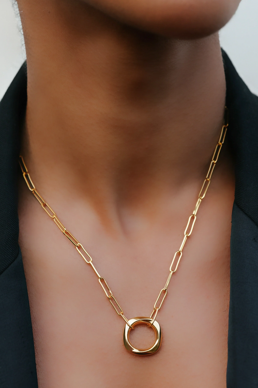 Squircle Pendant With Paperclip Chain In Gold Vermeil