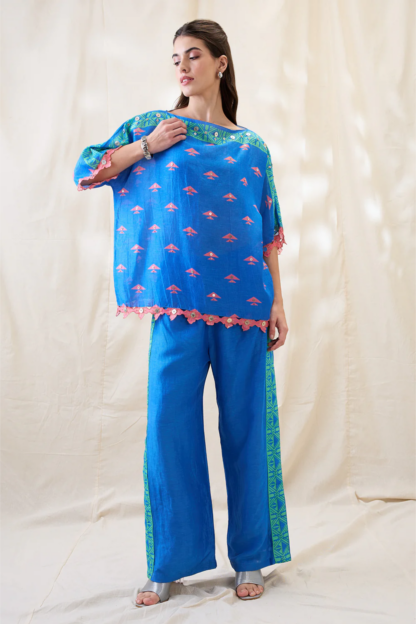 Kitchra Appliqued Kimono Co-ord Set (Blue)