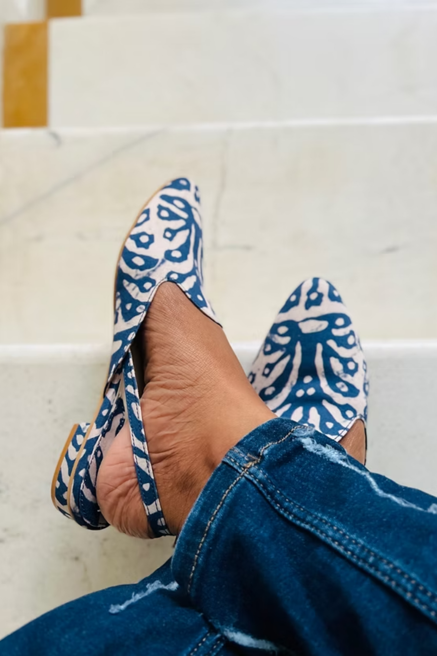Blue Block Print Mojri
