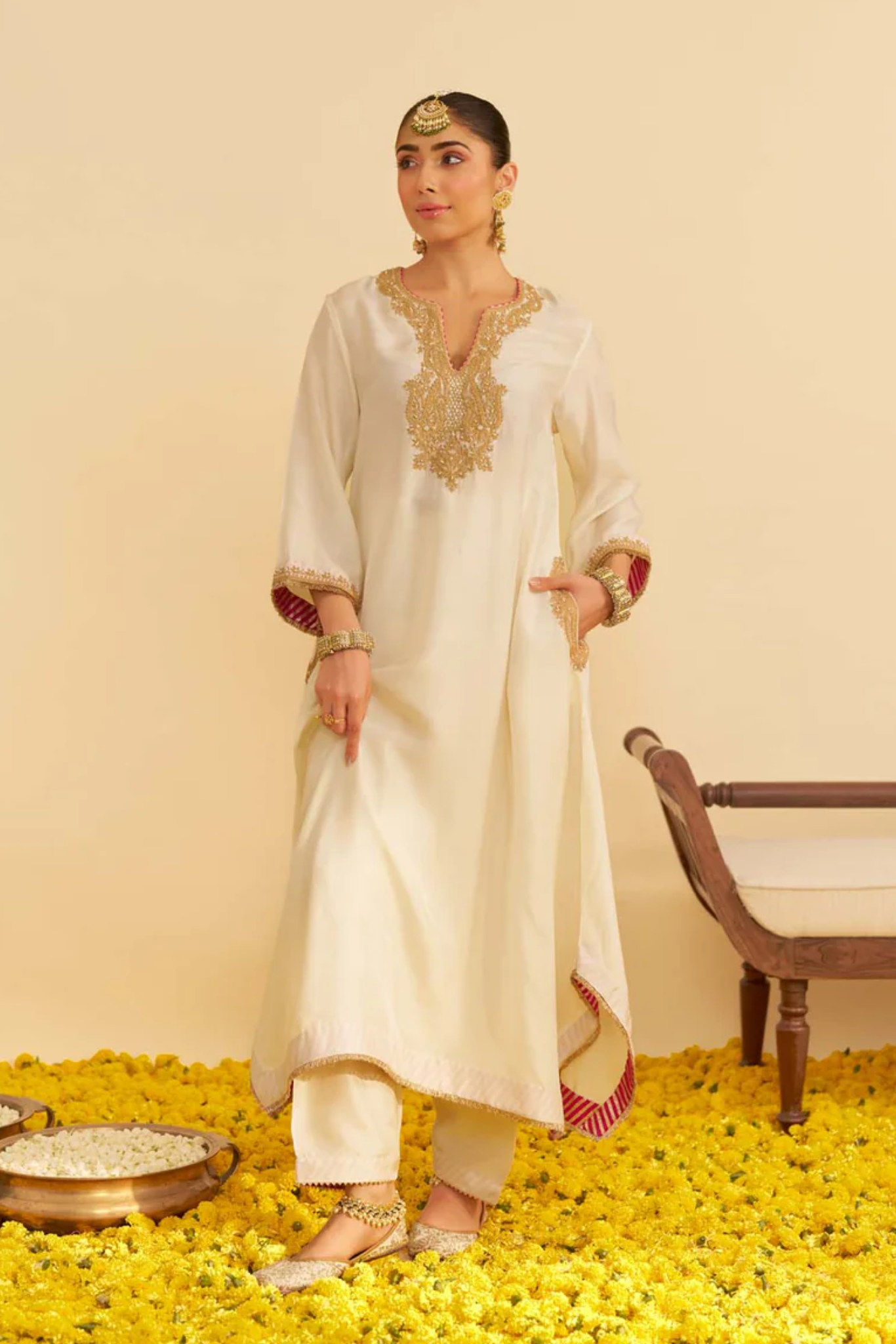 Amaya - Daisy Ivory Long Kaftan With Salwar and Dupatta