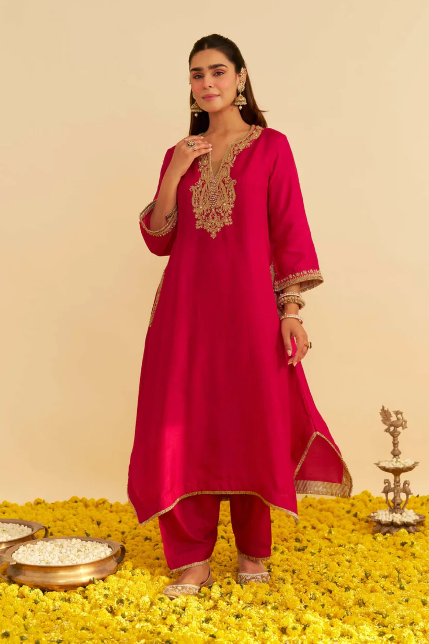 Amaya - Hotpink Long Kaftan With Salwar and Dupatta
