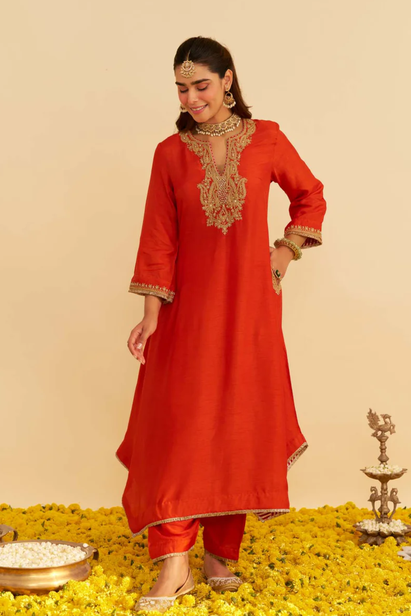 Amaya - Burnt Orange Long Kaftan With Salwar