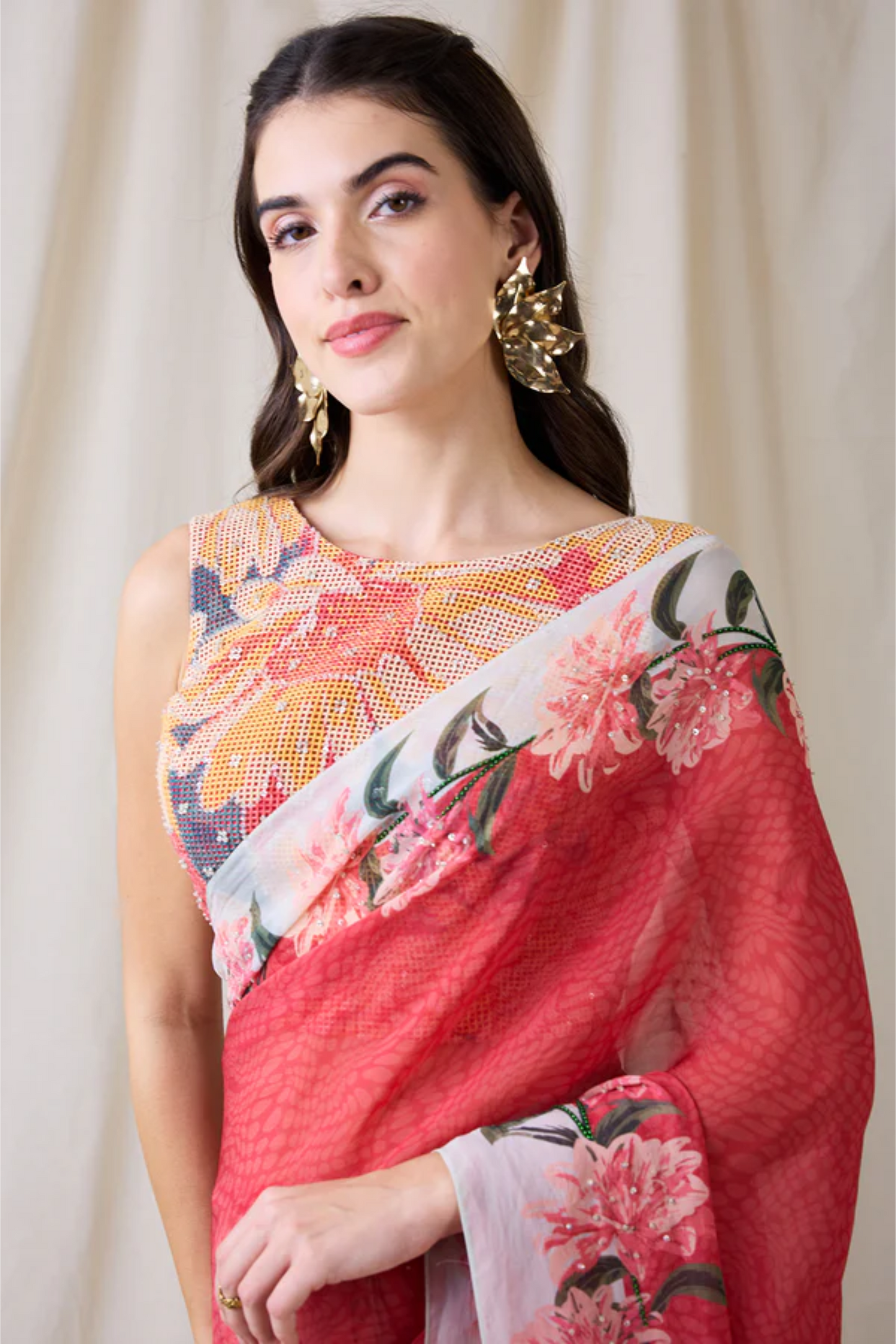 Ravya Embellished Pre-Stitched Saree Set
