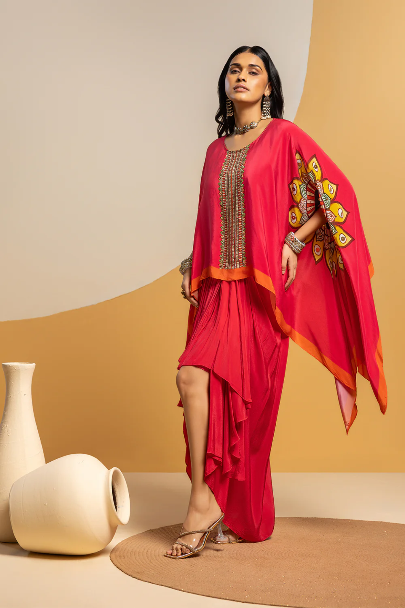 Taarani embellished drape skirt set