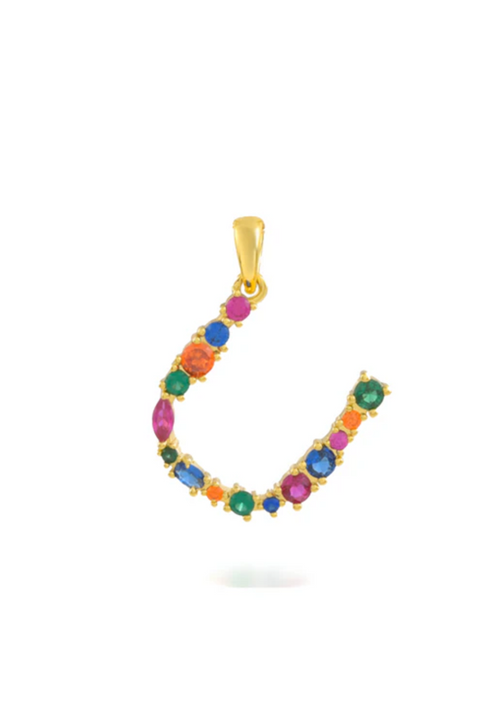 Multi Gemstone Alphabets Necklace - U
