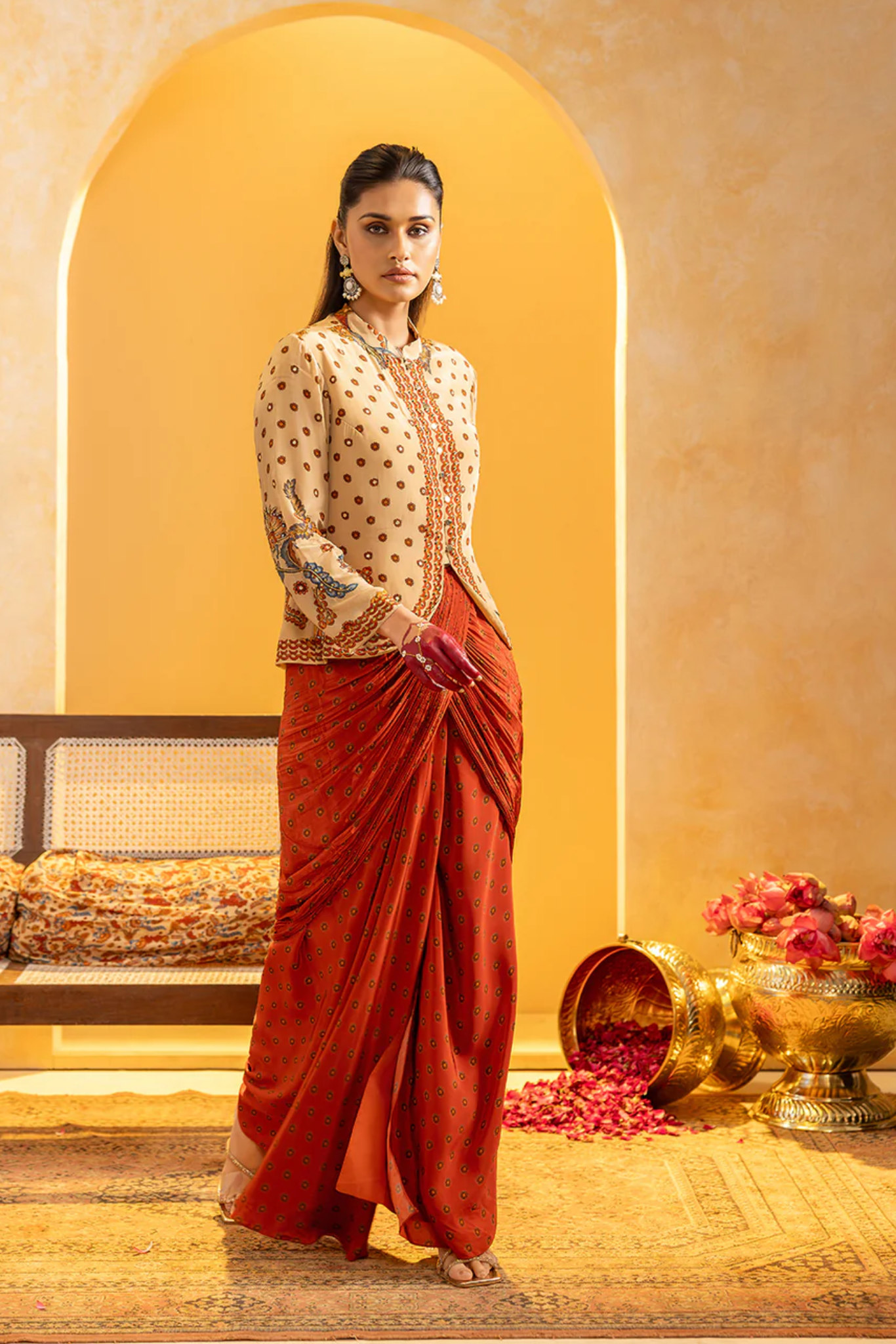 Rangtara embellished drape skirt set