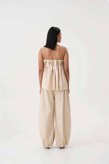 VERA GATHERED TOP - BEIGE