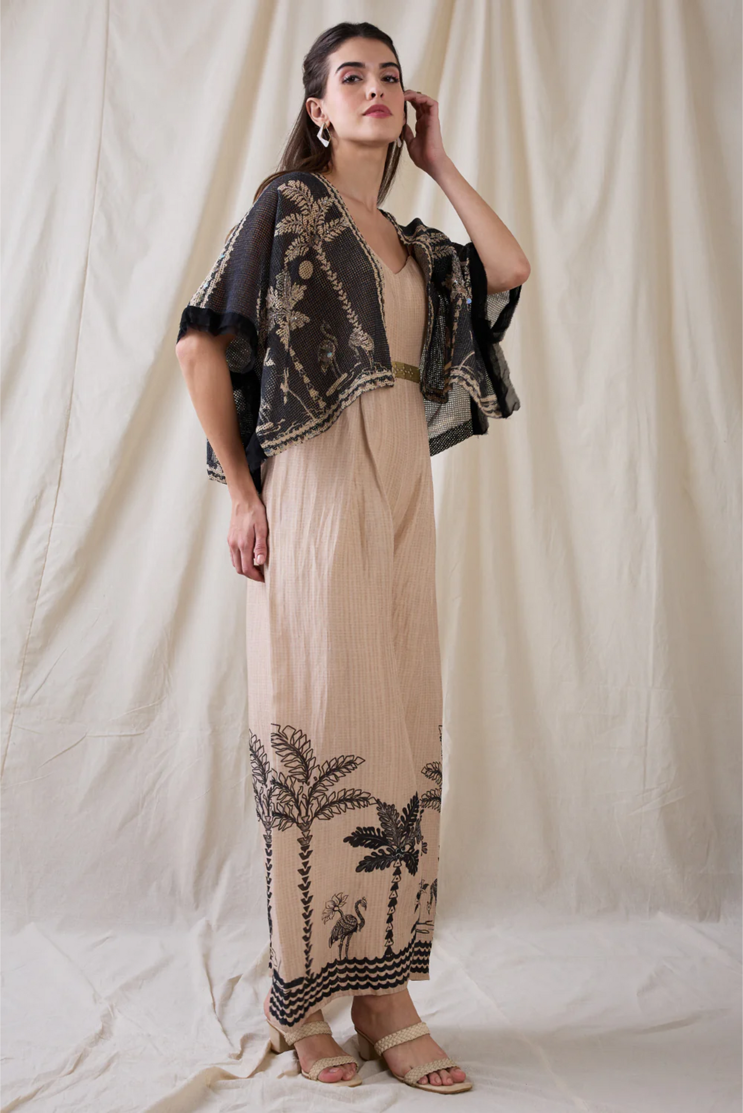 Noorani Printed Jumpsuit with Embroidered Jacket