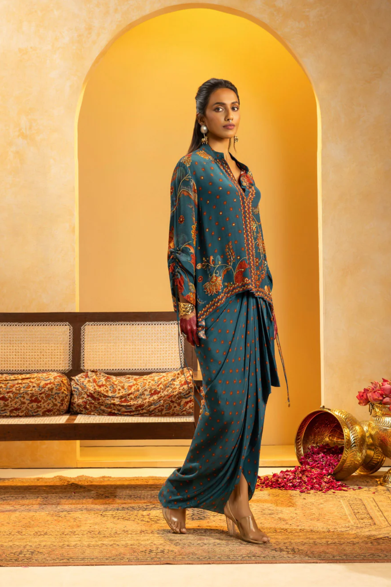 Rangtara embellished  drape skirt set