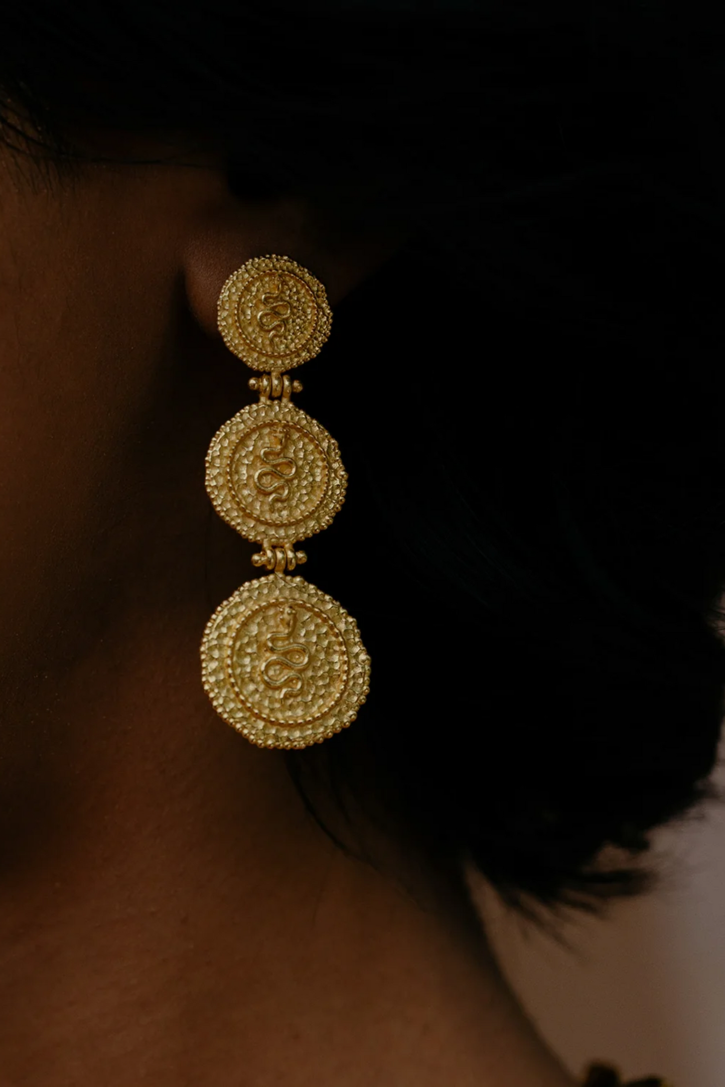 Triple Snake Coin Charm Earrings