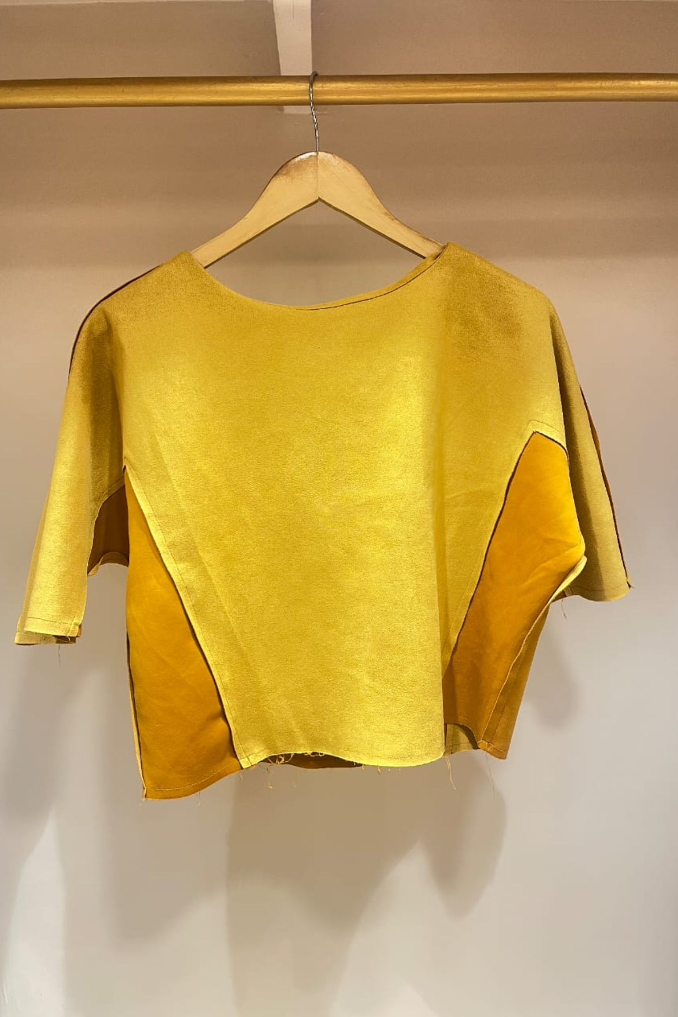 YELLOW COLORBLOCK SUEDE TOP