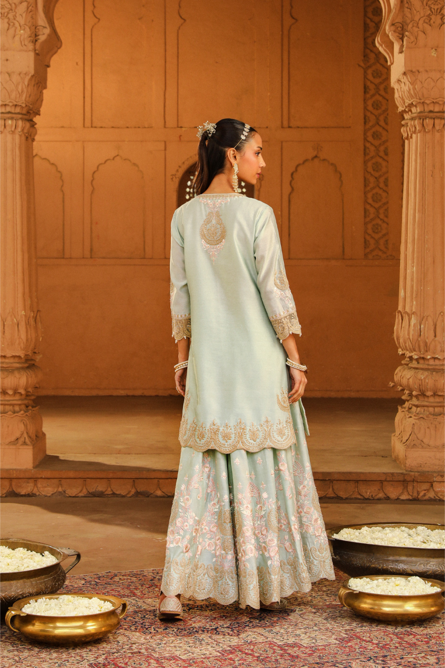 Ayda Short kurta with sharara and dupatta - Misty Green