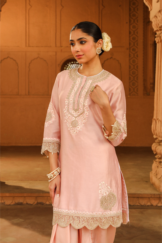 Ernika Short kurta with dhoti - Blush Pink