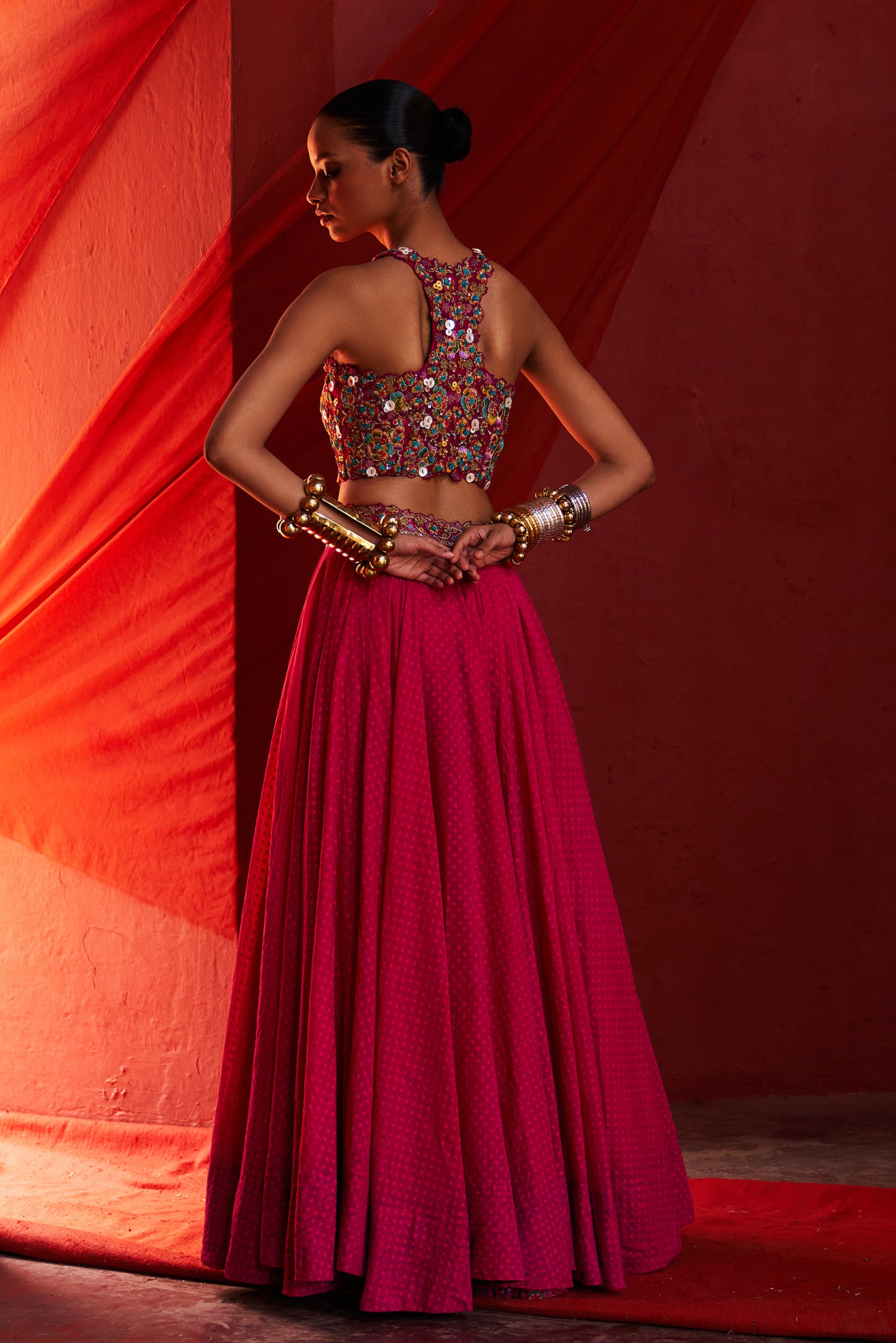 Pink Embroidered Lehenga Set