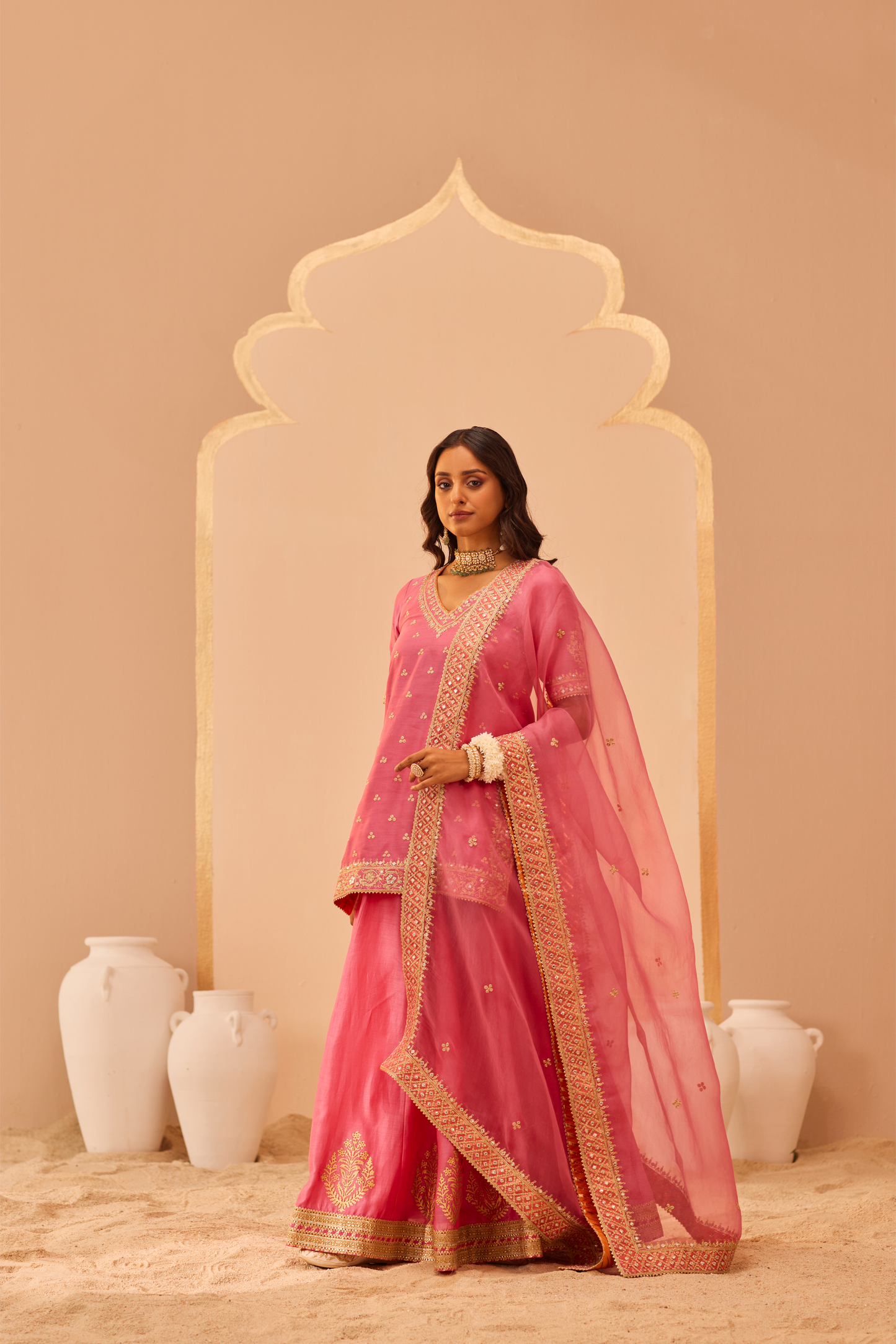 Faaiza Kurta Lehenga Set - Flamingo Pink