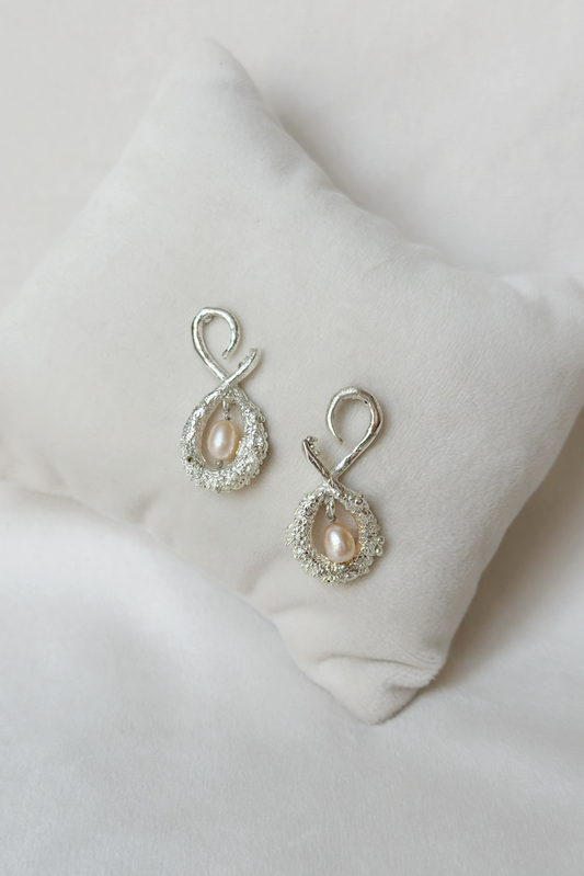 Infinity Pearl Drop Studs -Silver
