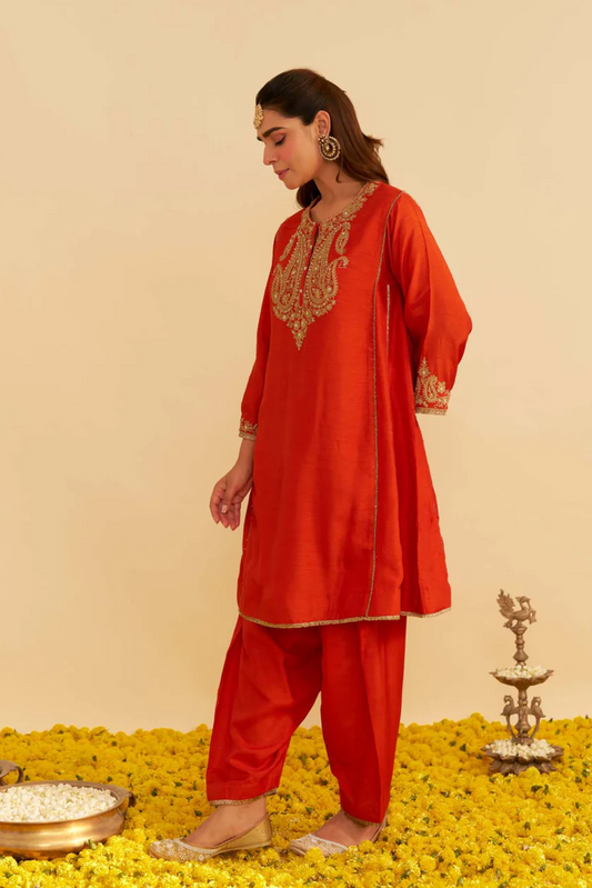 Ayra - Burnt Orange Short Chauga With Salwar