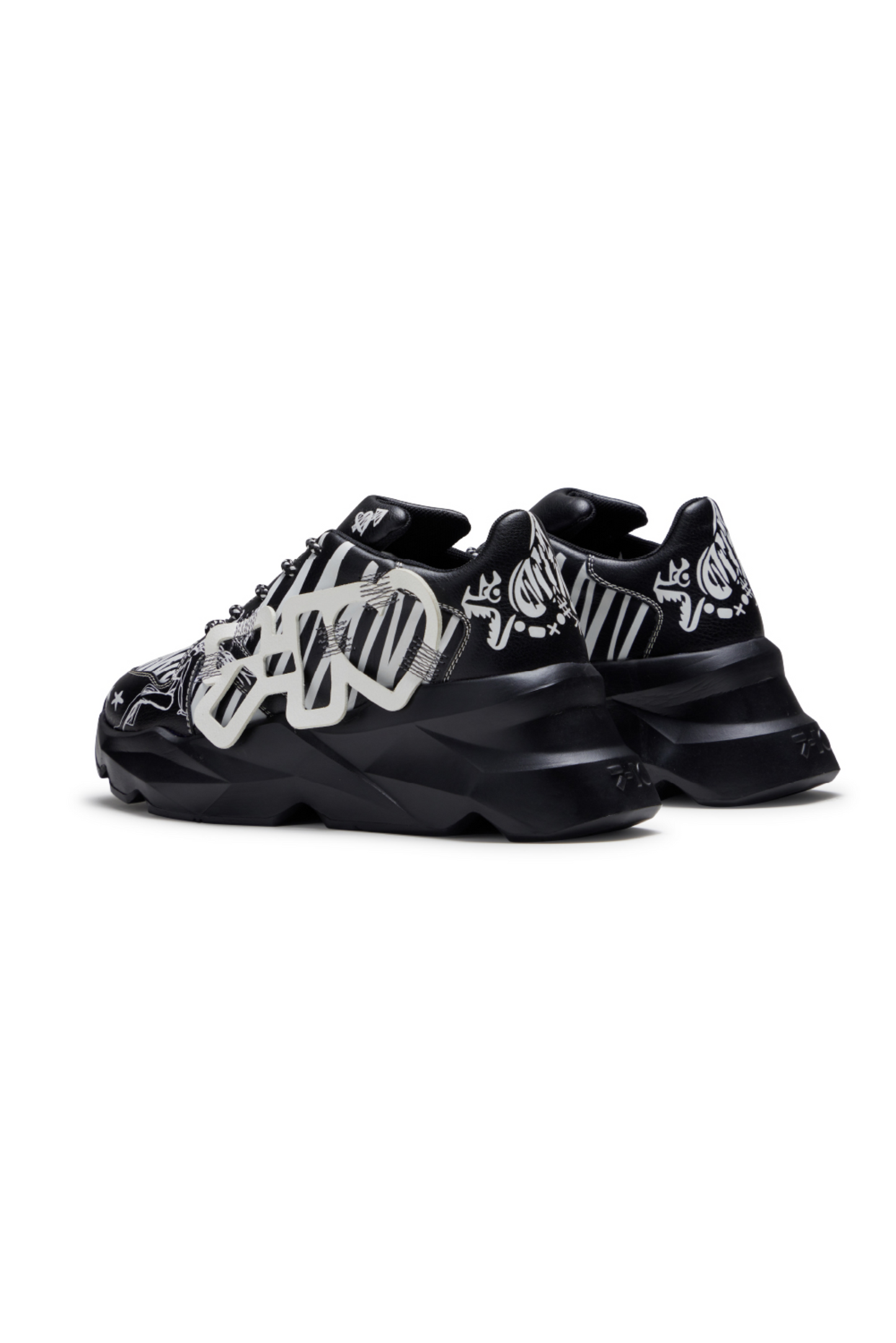 728 Black Graphic Applique Chunky Sneaker