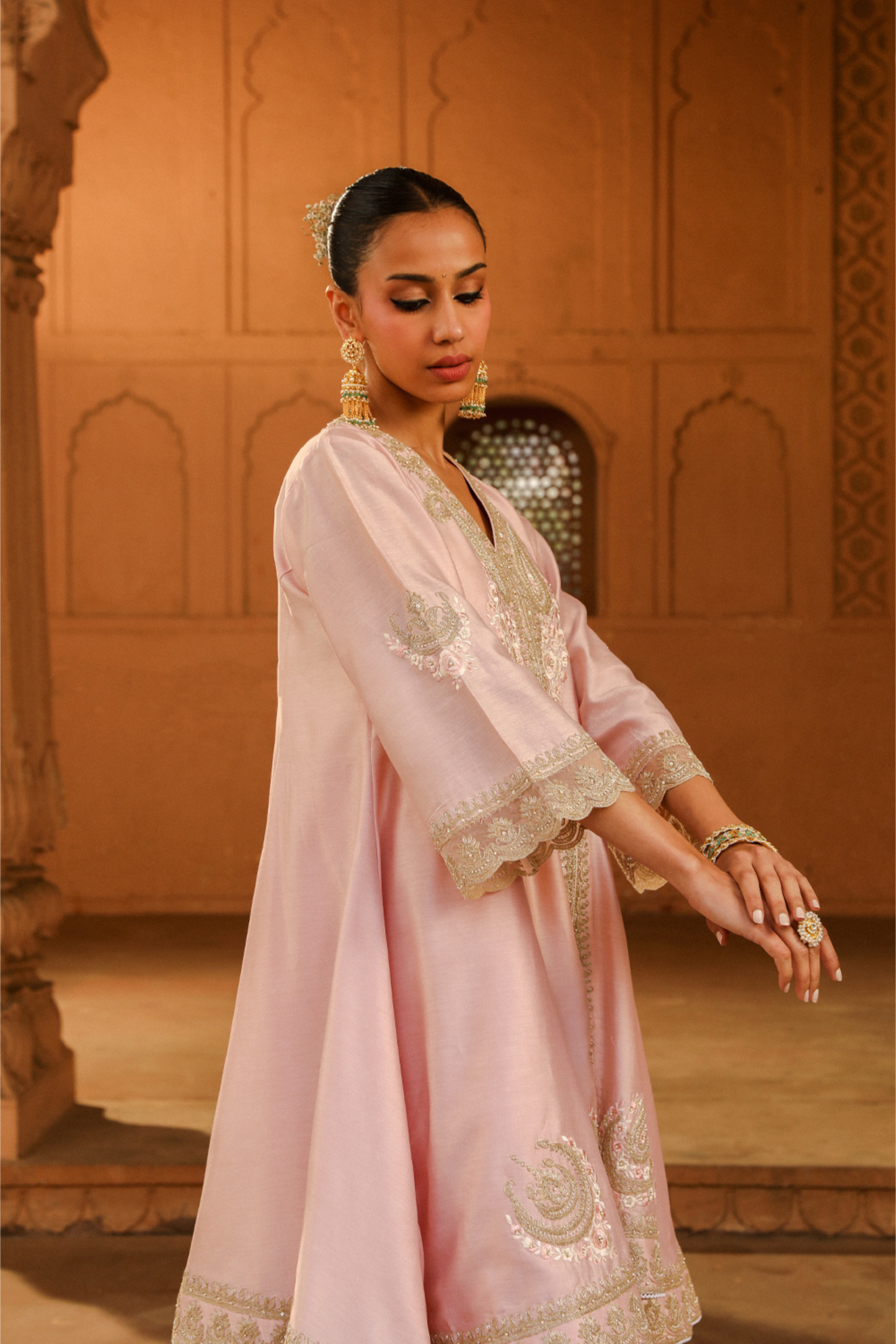 Fajr Short Anarkali with salwar and dupatta - Blush Pink