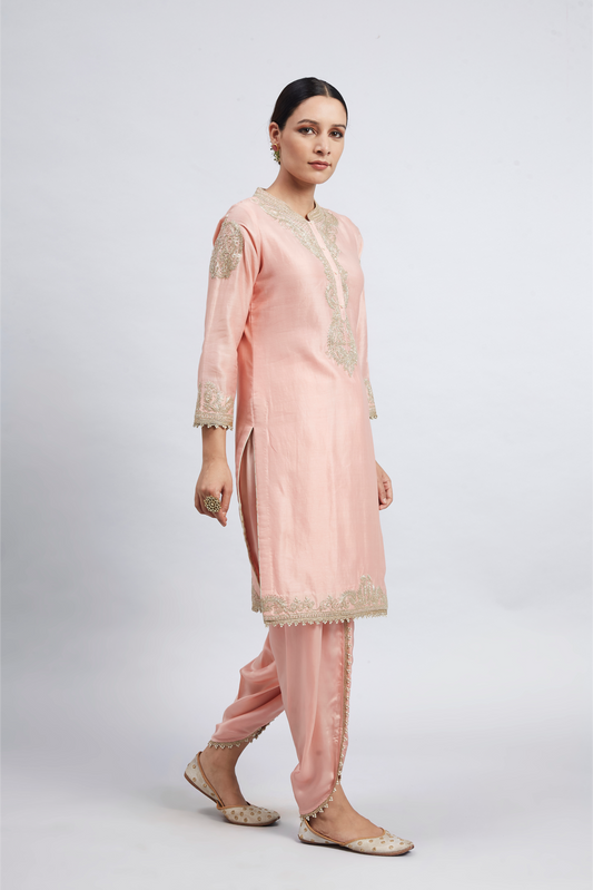 Aabisah Embroidered Kurta with Dhoti - Carnation Pink