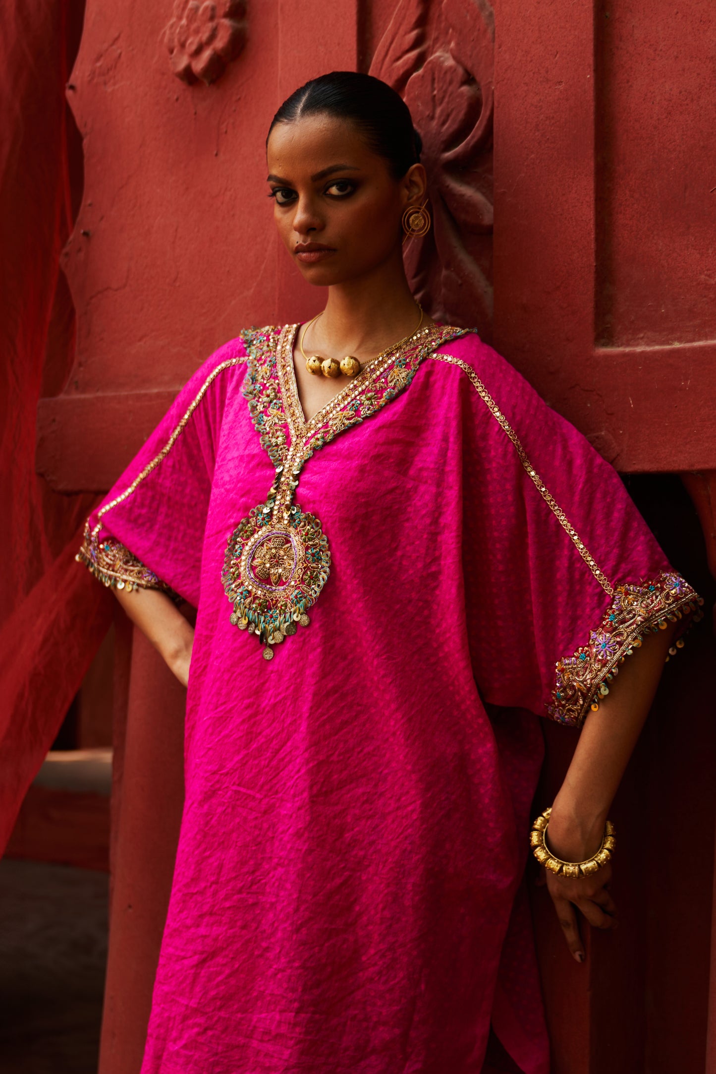 Pink Short Kaftan Kurta and Salwar Set