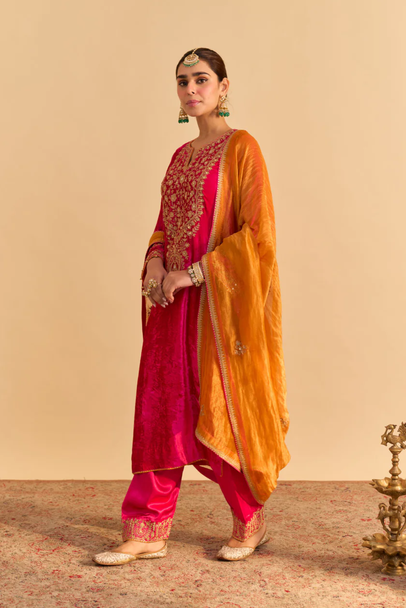 Fareeha - Silk Velvet Hotpink Kurta With Salwar and Dupatta