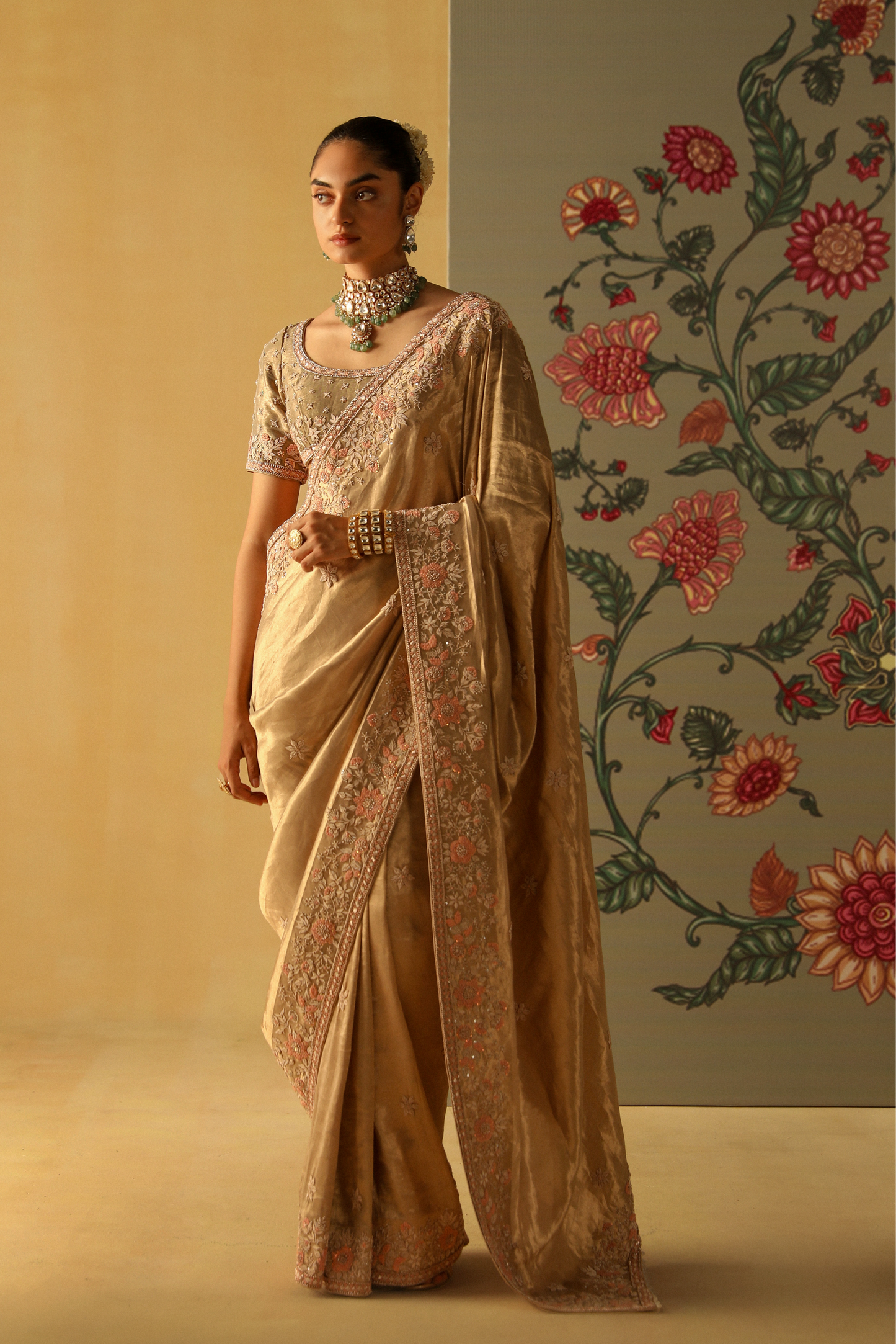 Zeenat - Gold Tissue Saree Set