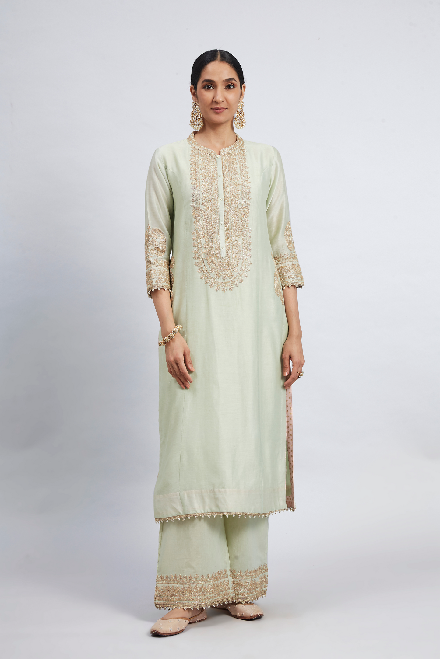 Aadirah Princess Cut Long Kurta Set - Mint Green