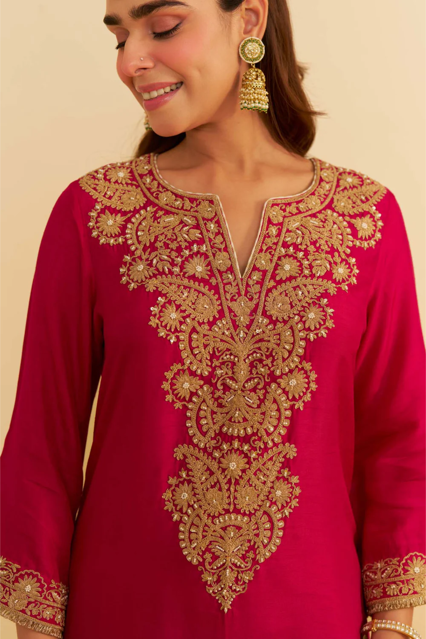 Hiba - Hotpink Long Kaftan With Salwar And Dupatta