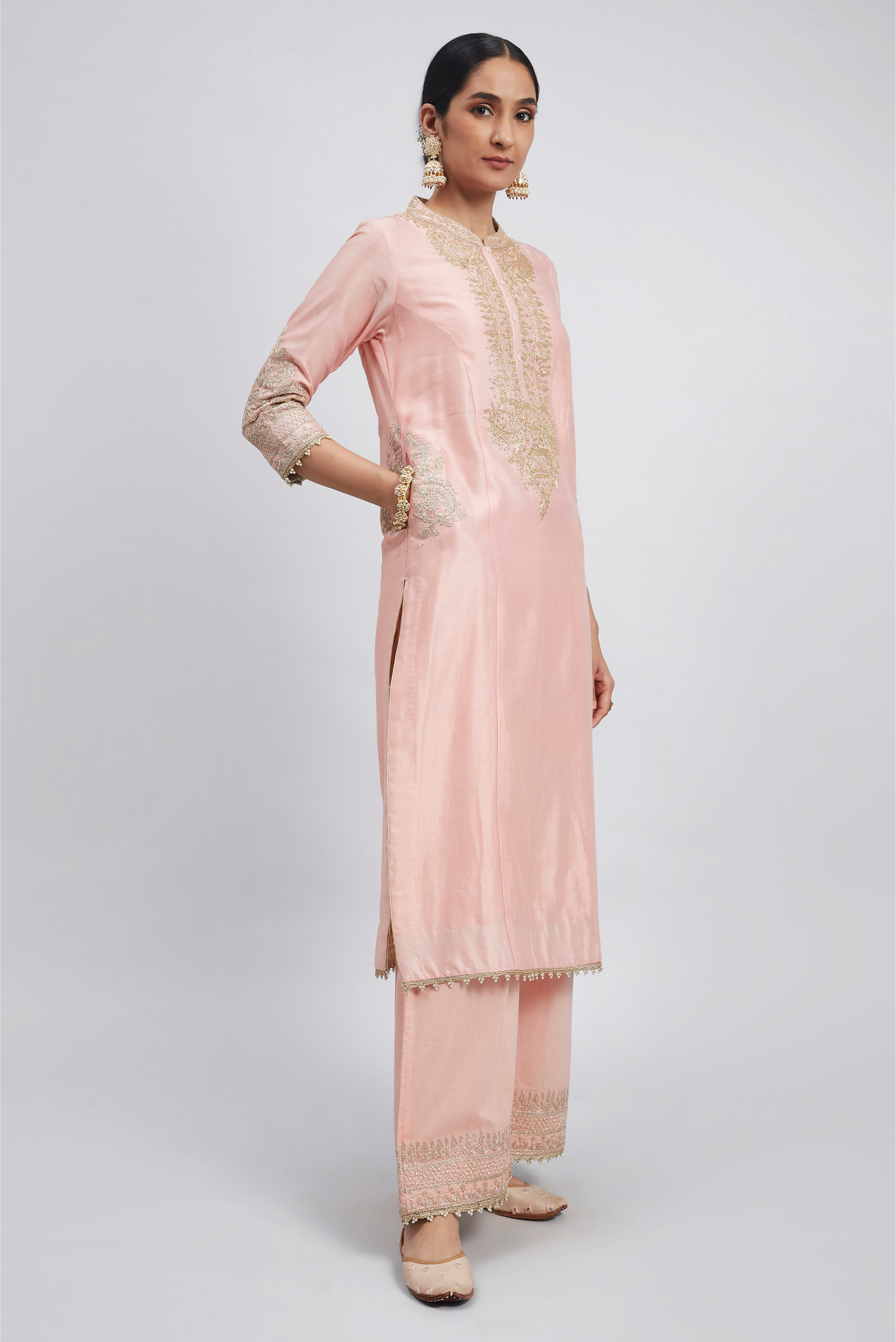 Aadah Princess Cut Long Kurta Set - Carnation Pink