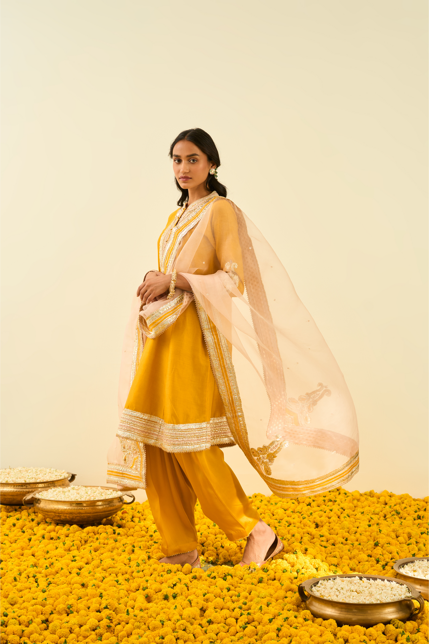 Sadirah Kurta with Salwar and Dupatta - Glaze Mustard