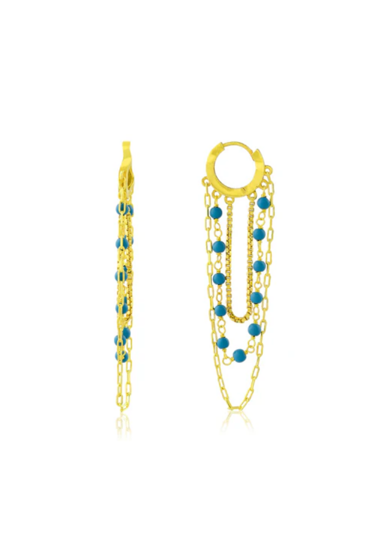 Beaded Multi Drop Chain Huggies