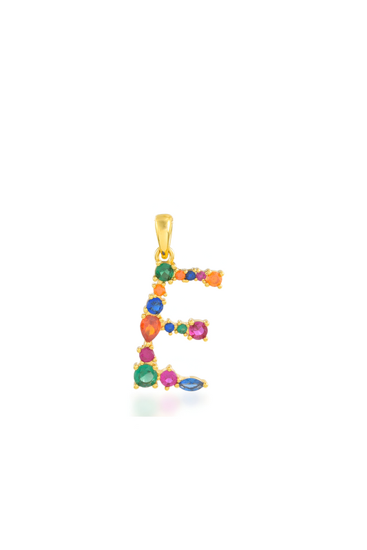 Multi Gemstone Alphabets Necklace - E