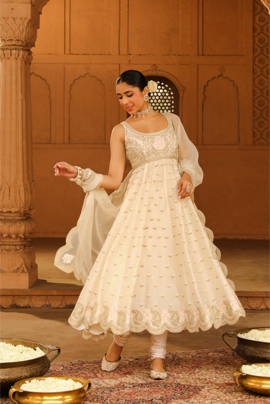 Wafiya Long Anarkali with chooridaar and dupatta - Daisy Ivory