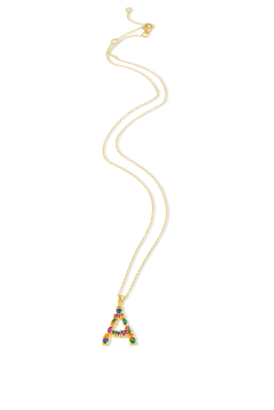 Multi Gemstone Alphabets Necklace - A
