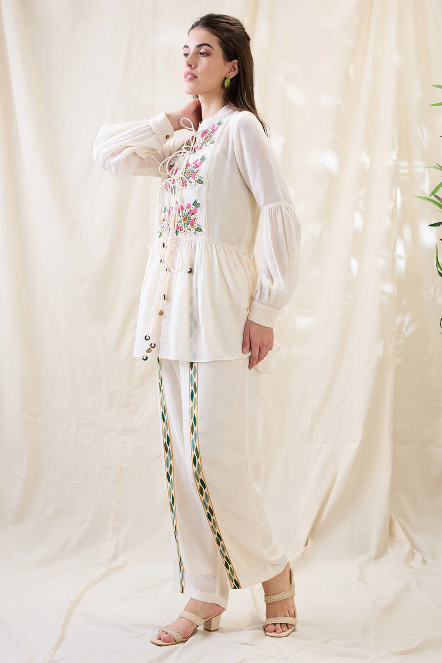 Gulzaar Appliqued Peplum Top with Palazzos