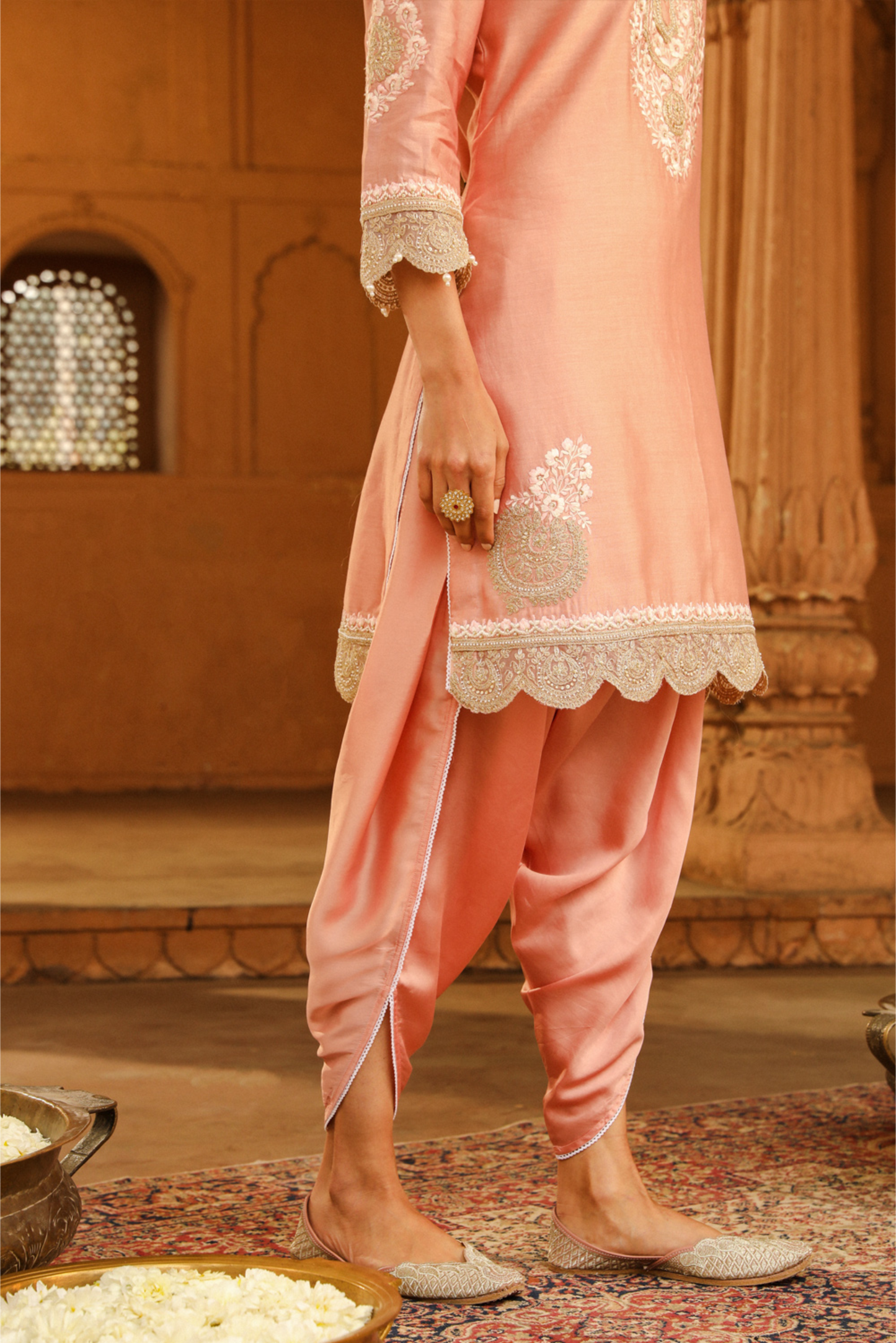 Ernika Short kurta with dhoti - Off Rose