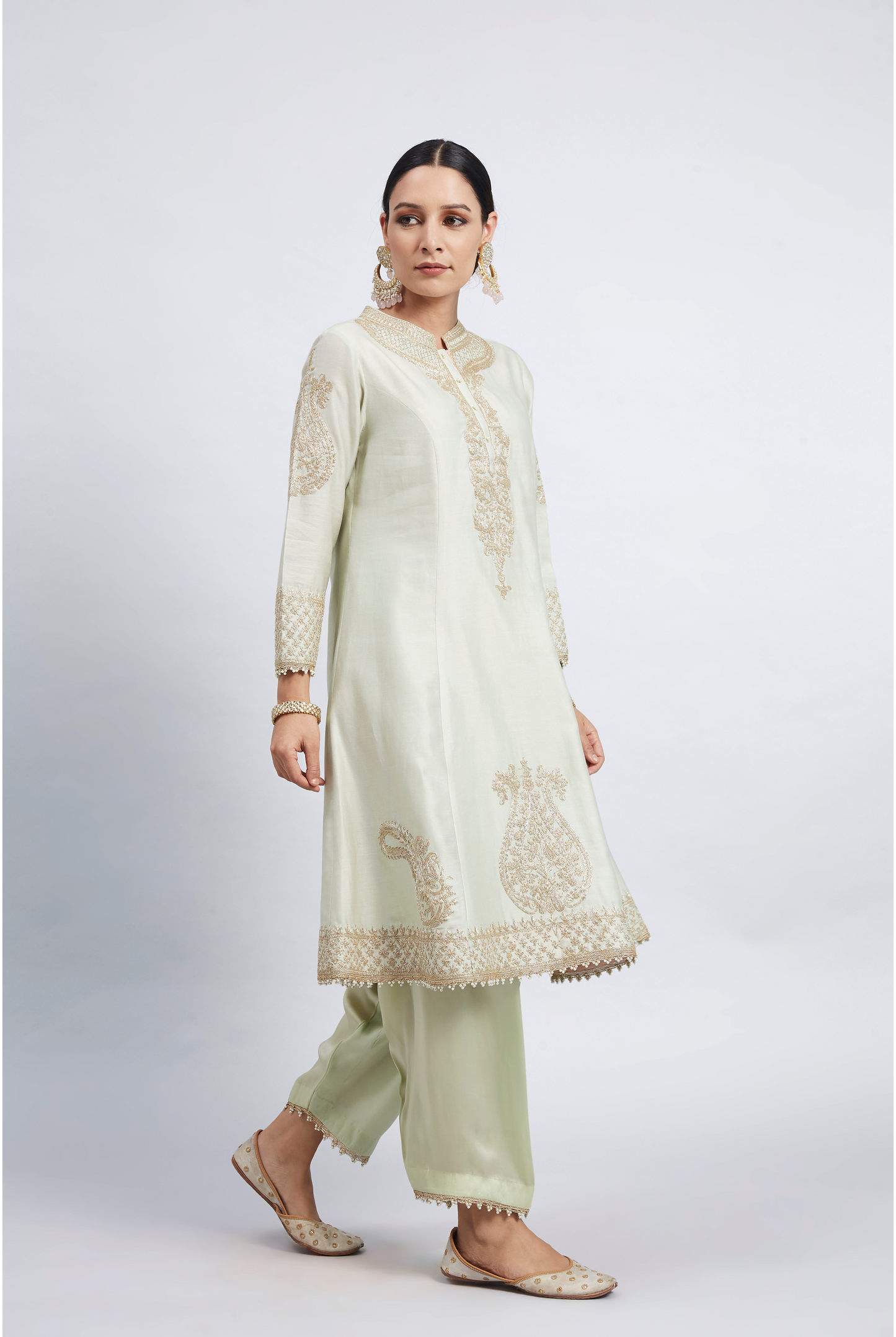 Rabhya Tilla Embroidered Kurta Set - Mint Green