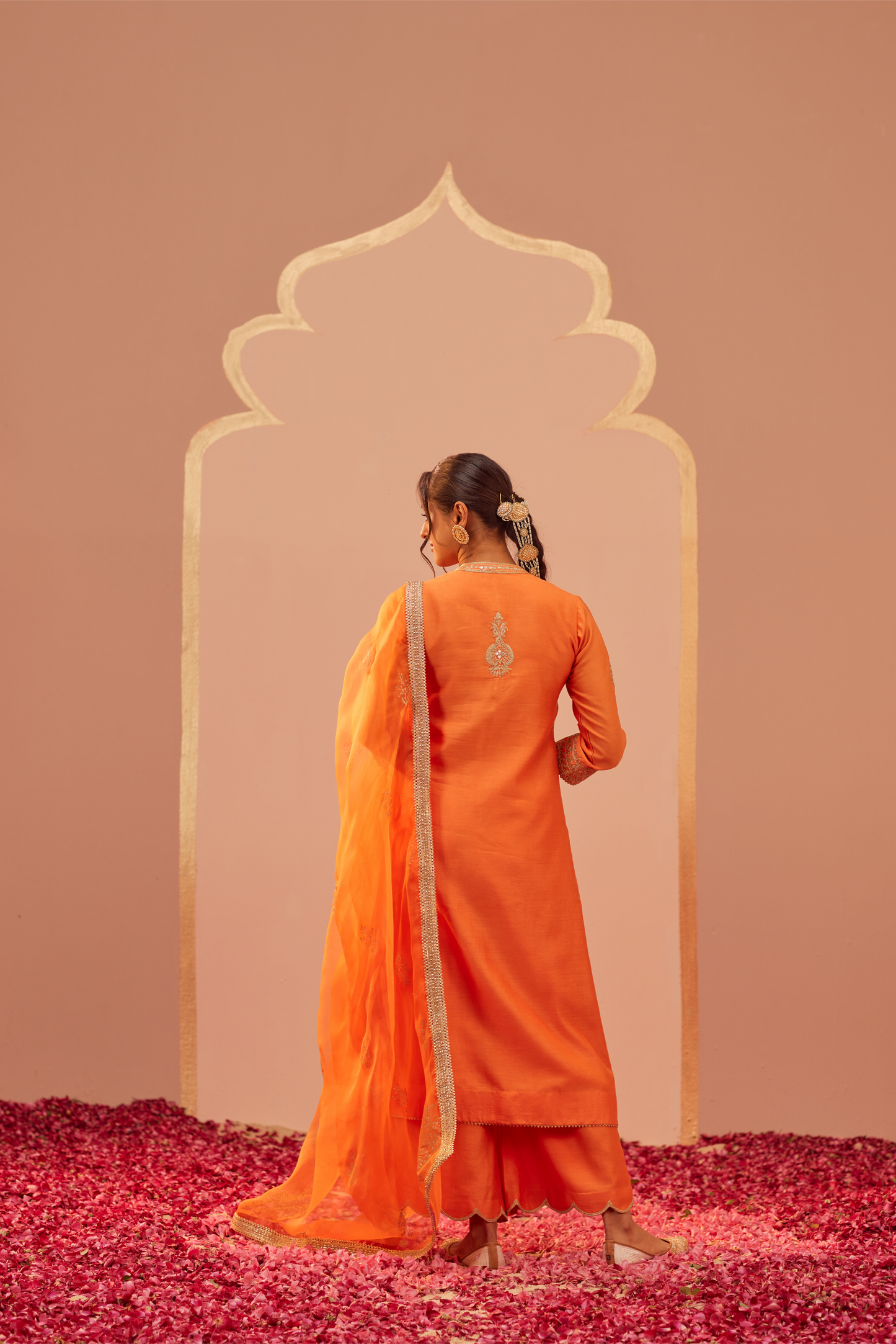 Zaniab Kurta Palazzo Set - Tangerine Orange