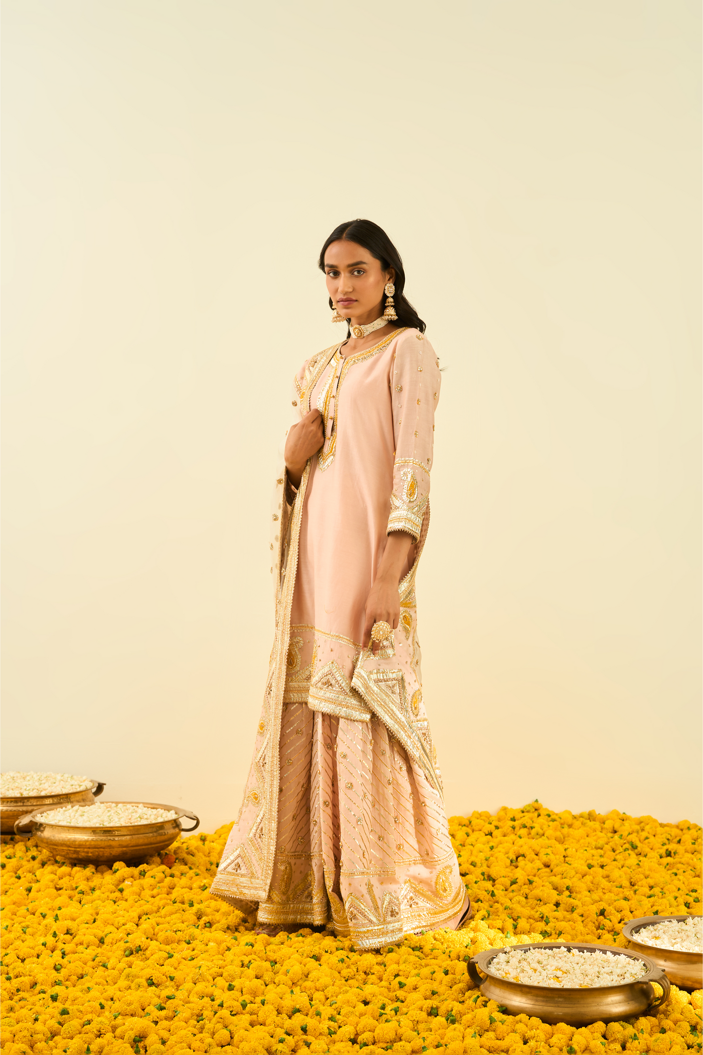 Shafna Kurta with Garara and Dupatta - Rose Pink