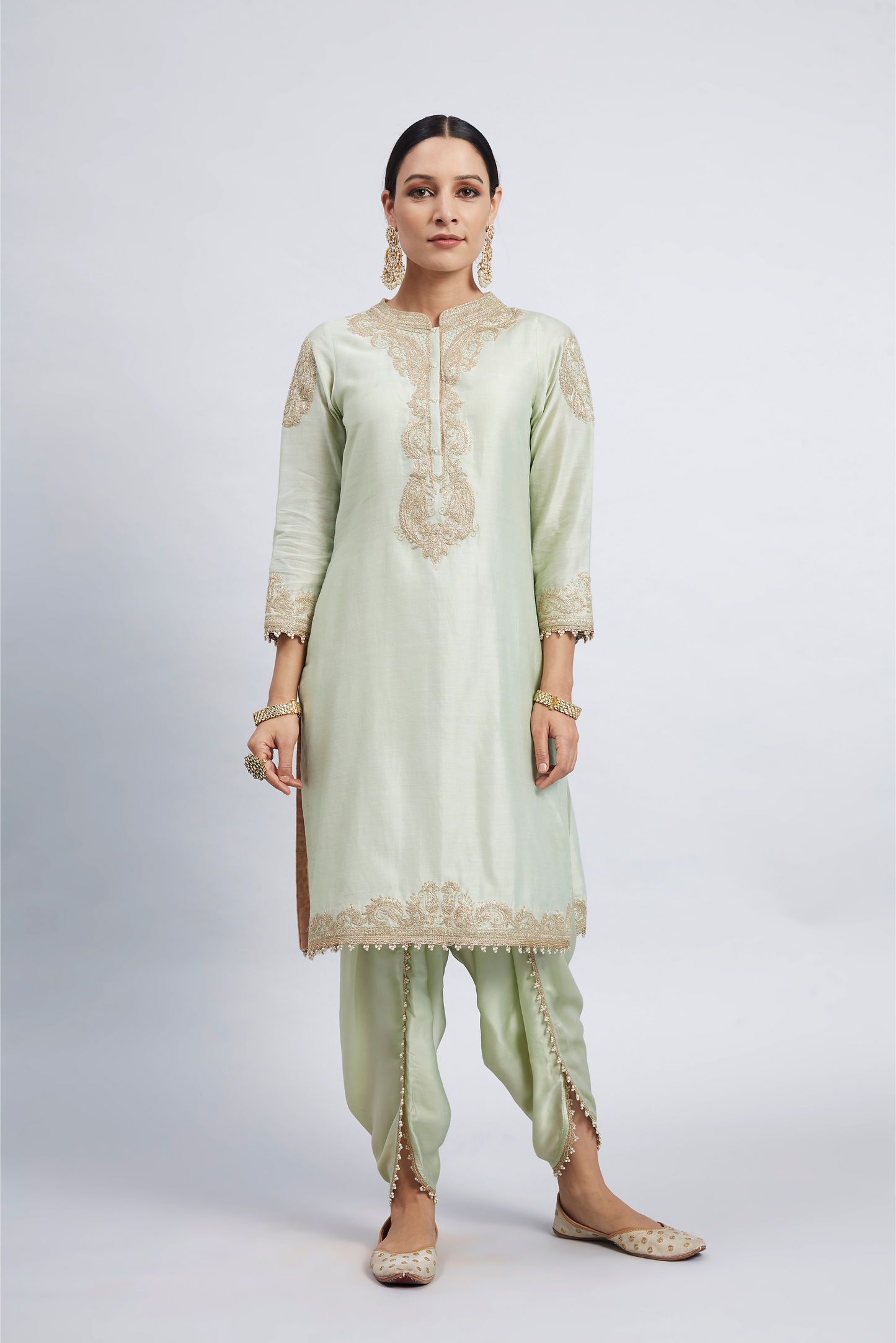 Aabisah Embroidered Kurta with Dhoti - Mint Green