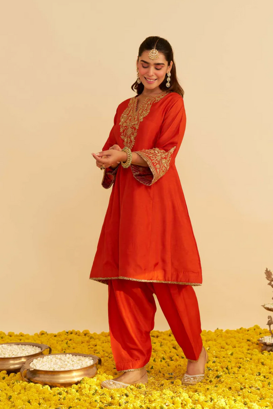 Marwa - Burnt Orange Short Chauga With Salwar