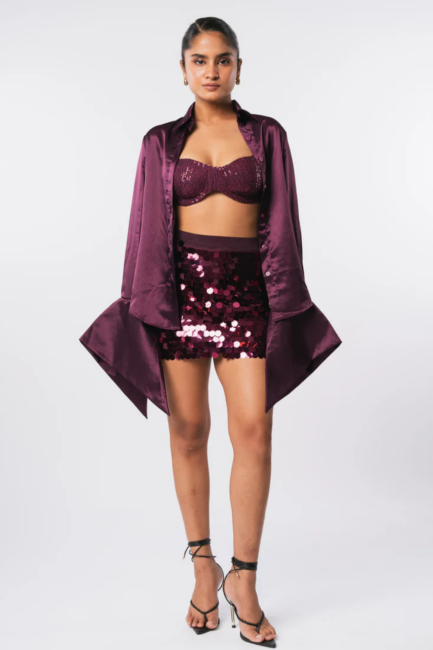 Wine Sequin Skirt