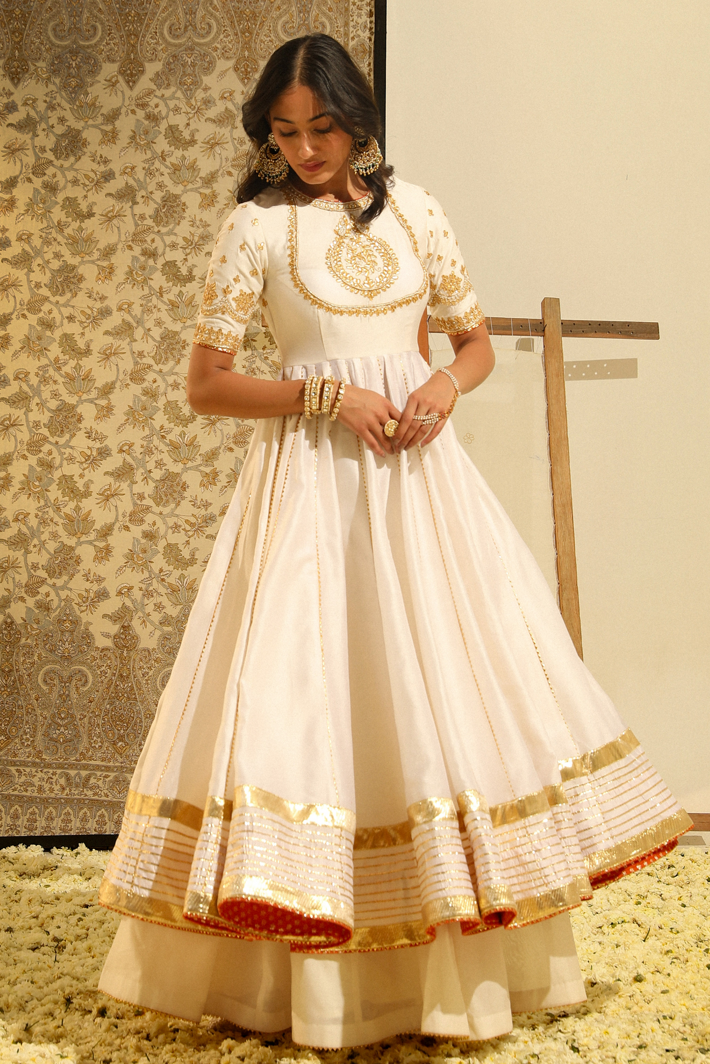 Irshaad Hand Embroidered Anarkali Set - Daisy Ivory