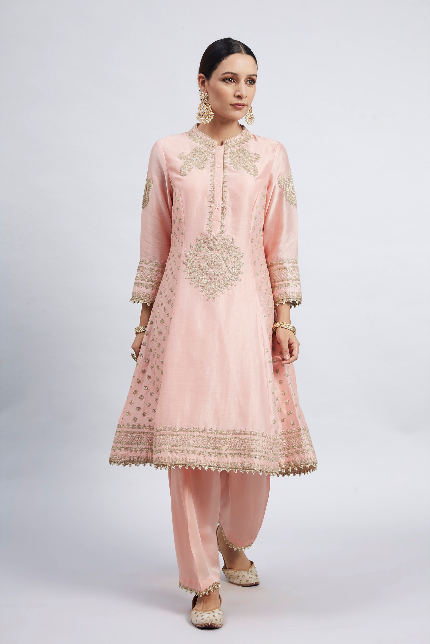 Naazira Embroidered Kurta Set - Carnation Pink