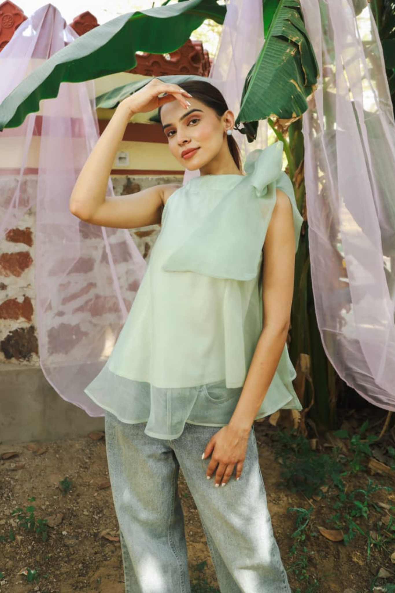 Organza Bow Top- Green